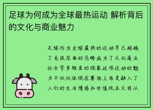 足球为何成为全球最热运动 解析背后的文化与商业魅力